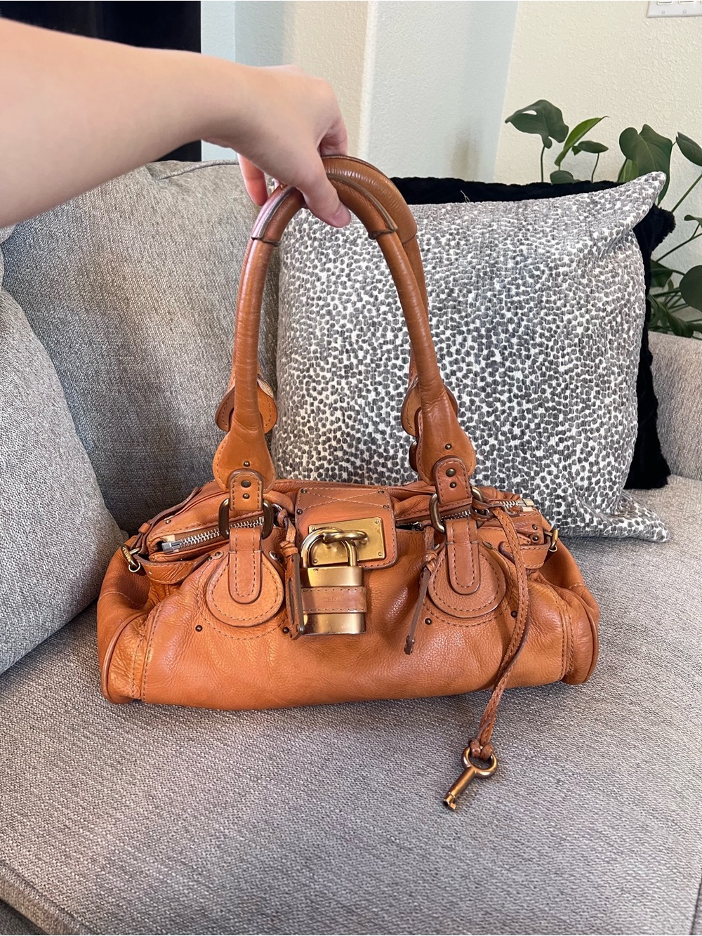Chloe Paddington Camel Tan Leather Handbag with Gold Accents